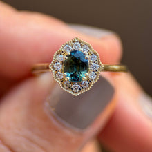 Teal Sapphire & Diamond Ring