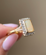 Opal and Diamond Halo Ring