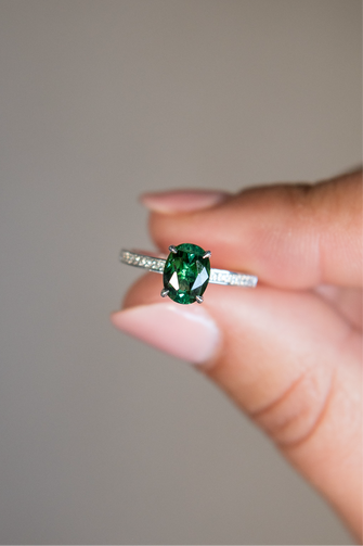 Oval Green Tourmaline Pave shoulders