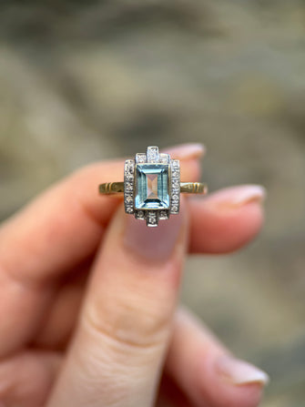 Blue Topaz Art Deco Ring