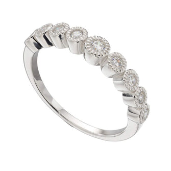 Sterling Silver Millegrain Edge Ring With CZ